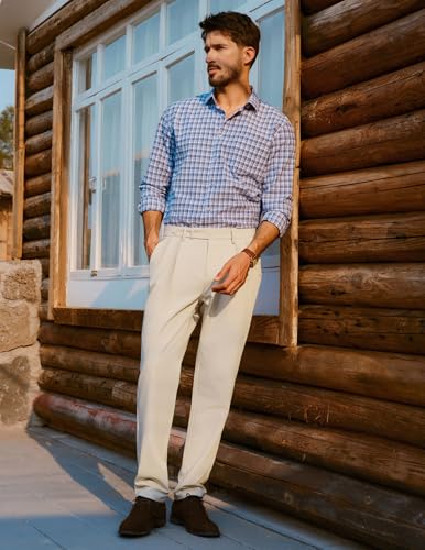 PJ PAUL JONES Mens Dress Pants Vintage Pleated Tapered Cropped Trousers Extended Waist Dress Pant Casual Slacks3