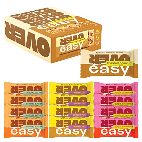Over Easy Variety Pack Of 12 And 12 Pack Toasted Coconut Breakfast Bars - All Natural, Clean Ingredient Protein Bars, Breakfast & Cereal Bars - Gluten Free, Dairy Free, And Soy Free #TOP18
