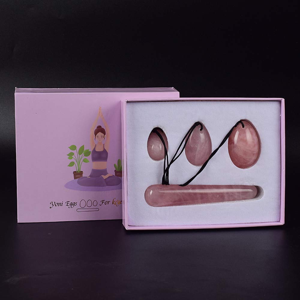 Natürliches Jadestein-Ei Yoni-Eier 3 Stück gebohrte Jade-Eier + 1 Stück Massagestab für Kegel-Übung Massagesteine für Frauen zum Trainieren von Beckenmuskeln Kegel-Übung
