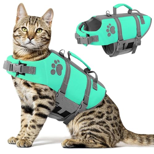 Queenmore Cat Life Jacket Puppy Life Vests for Small Dogs XXS Lightweight & Non-Bulky Extra Small Pet Water Floats PFD for Swimming & Boating with Rescue Handle Leash Hook Reflective Stripes