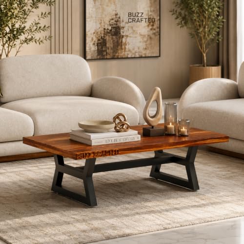 Image of Solid Sheesham Wood Coffee Table | Black Metal Frame