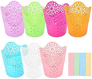 7PCS Pencil Holder Cup Set, Pencil Pot Pencil Cup Makeup Brush Desk Tidy Organizers with 400 PCS Sticky Notes for Office School Home Supplies