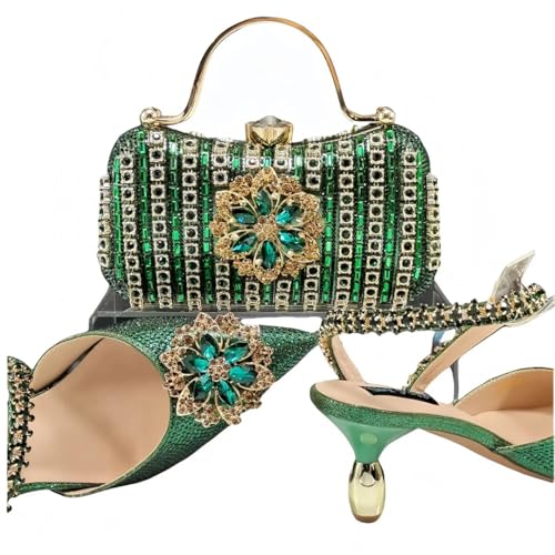 Chaussures et Sac Set Cristal Mode Talon Spike Doré