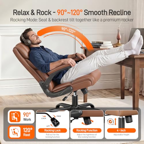 Image of Office Chair, Executive Mid-Back Computer Desk Chair with Flip-up Armrests