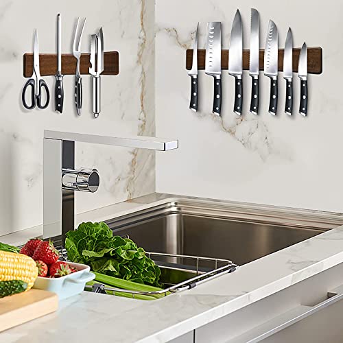 HOSHANHO Portacoltello Magnetico, Barra Magnetica per Coltelli con Magnete Extra Forte, Portacoltello in Legno di Accacia per Coltelli, Utensili e Attrezzi, 25cm - immagine 6