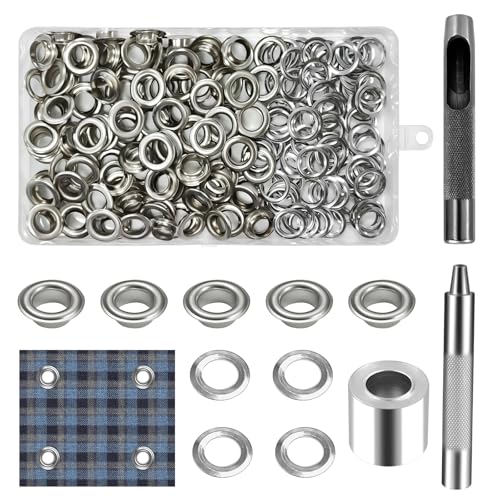 Minfuerang 120pcs Ösen Werkzeug Kit 10mm Grommet Ösen Set Metallösen Kupfer mit MetallSockel Ösenstanzer Klopfstab Eyelets für DIY Leder Schuhe Handwerk Stoff Zelte (10MM)