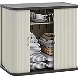 YITAHOME 73 Gallon Large Outdoor Storage Cabinet w/Shelf, Heavy-Duty Double-Wall Resin Storage Cabinet w/Sliding Doors for Indoor/Outdoor/Garage/Lawn Care, Waterproof, Light Gray