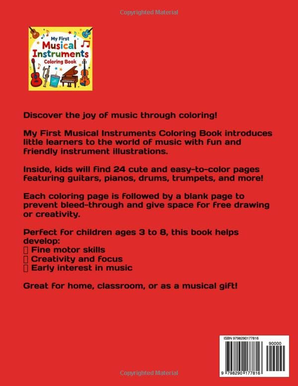 My First Musical Instruments Coloring Book: 24 Fun Instruments to Color for Kids Ages 3–8 (My First Activity Books) image 3