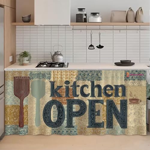 Image of DARSHANAM WORLD Modern Printed Kitchen Sink Curtain | Kitchen Under Sink Curtain | Decorative Cabinet Cover | Washable & Dustproof (1, Open)
