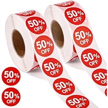 2000pcs 50% Discount Stickers, 1in Round Self Adhesive 50 Percent Off Signs Promotion Labels Price Markers Sales Reduced Tags for Retail Stores Supermarkets Shops Red