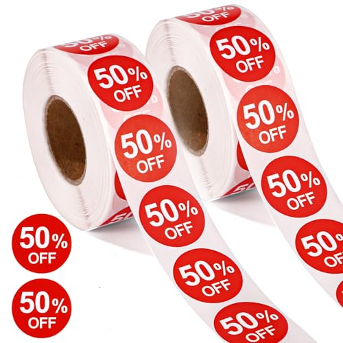 2000pcs 50% Discount Stickers, 1in Round Self Adhesive 50 Percent