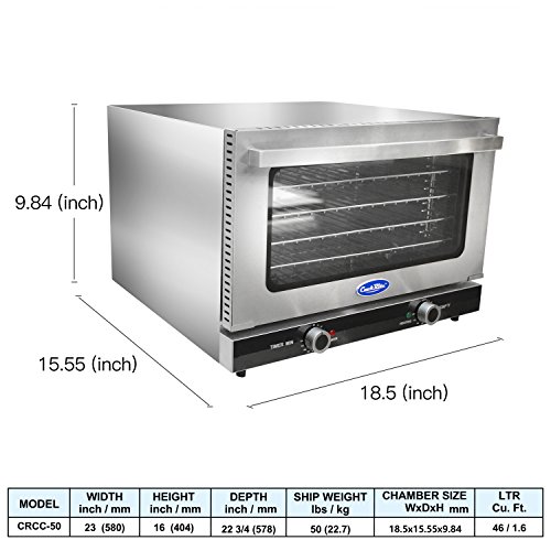 Atosa CookRite CTCO-50 Countertop Electric Convection Oven for Hotel Diner Baking | 16 1/2\"H x 23\"W x 23 3/10\"D | Stainless Steel, Manual Control, 120V, 1550W | (Includes: Water Line Connection Kit) - Thumbnail 2
