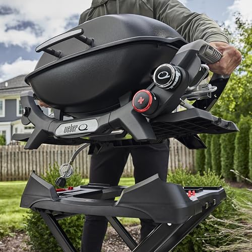 Image of Weber Q Portable Cart - Folding Grill Cart with Wheels for On‑The‑Go Cooking, All‑Terrain with Secure Strap, Upright Lock Indicator & Durable Wheels