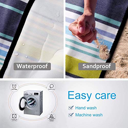 Image of PACKNBUY Foldable Picnic Mat for Outdoor Waterproof Sand Proof Camping Blanket for Beach Travel Park Family Outing Trekking Hiking Large Foldable Mat Rug (Blue Stripes)