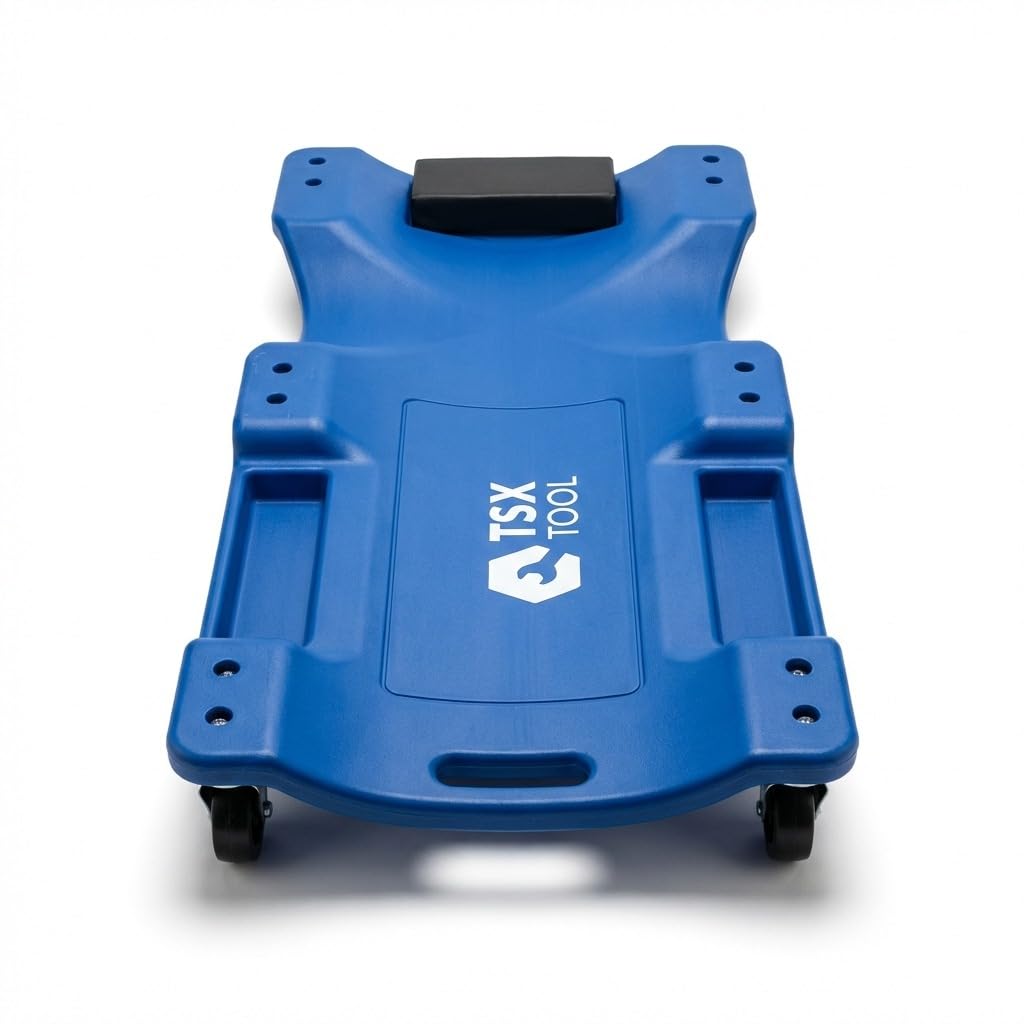SATKIT Camilla Mecánica con Ruedas para Taller – Diseño Ergonómico, Reposacabezas Acolchado y Soporte de hasta 150 kg – HDPE Resistente al Aceite y Disolventes