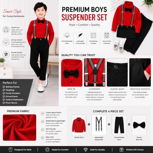 Image of SAGAR IMPEX Boys Cotton Blend Solid Full Sleeves Shirt and Pant Set with Suspender and Bow Tie | Clothing Set for Boys