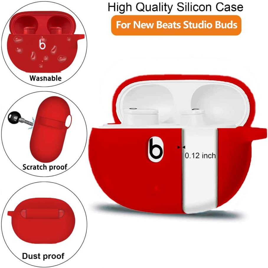 for Beats Studio Buds/Buds   Case with Cleaner kit 2021/2023, Soft Silicone Cover New Beat Studio Buds Plus Protective Skin with Keychain for Beat Studio Buds/Bud Plus Charging Case, Red