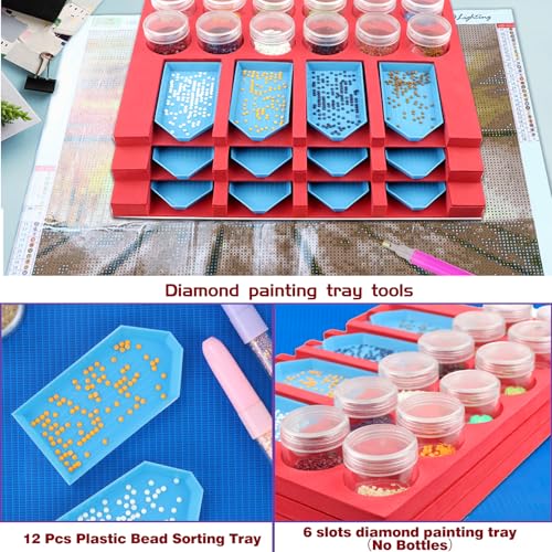 Image of Diamond Painting Accessories Tray Organizer, Art Painting Beads Sorting Storage containers, Diamond Art Tools Kits for Glitter Rhinestones /5D Diamond Embroidery /DIY Crafts (12 Slots Trays (Red))