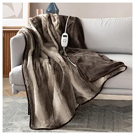 Phantoscope Heated Blanket Electric Throw - Fast Heating Electric Blanket - Heated Blanket Fuzzy Faux Fur Flannel with 10 Heating Level Settings & 9 Hours Auto Off Machine Washable (Coffee 50"x 60")