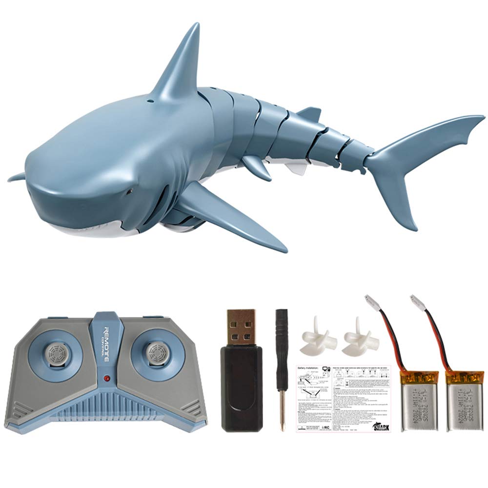 Luismia Remote Control Shark Toy, Rechargeable Electric Toy RC Shark with 2 Battery Pool Toys for Kids