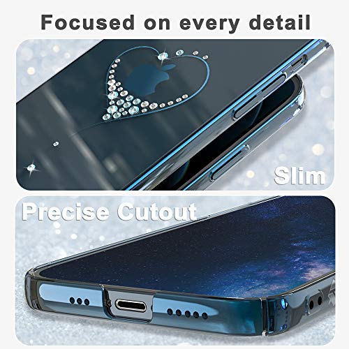 51fBrMH+WZL KINGXBAR Luxury Heart Series Case Clear Gold Plated Protective Cover with Shiny Crystals from Swarovski Compatible with Apple iPhone 12 Pro Max, 6.7 inch,Transparent Thin Hard Skin Phone Covers Blue - Image 7