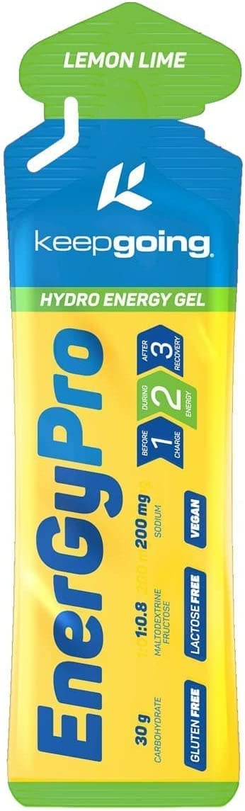 Keepgoing Gel Energético EnergyPro | Geles Energéticos Ciclismo | Geles Energéticos Running | Gel Energético con Cafeína | Energy Gel (Limón, 12 unidades)
