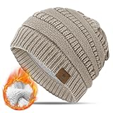 KEECOW Damen Strickmütze Beanie, Mütze Damen Winter, Double Fleece Line Warme Thermal Beanie Atmungsaktivem und Leichtem für Ski Sport Outdoor (DE/NL/SE/PL, Numerisch, 50, 56, HellGrau)