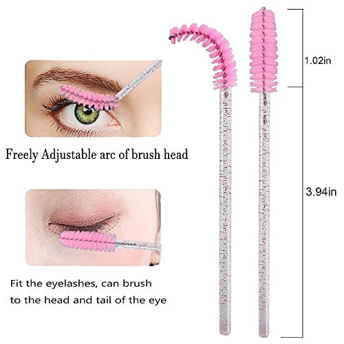 XPP Disposable Eyelash Brushes,100PCS Eye Brow Spoolie Castor Oil Brush Mascara Wands Cosmetic Makeup Tools(Crystal Pink) - Image 3