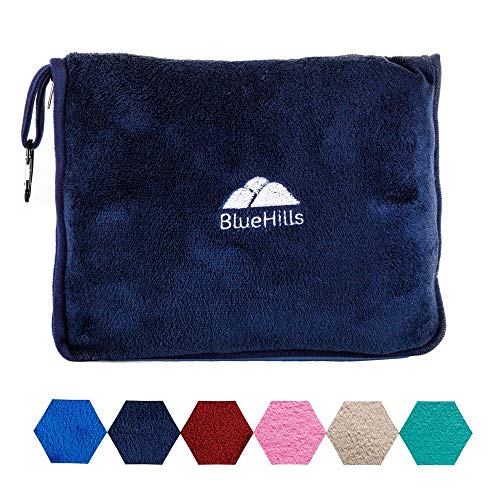 BlueHills Premium Soft Travel Blanket Pillow Airplane Blanket Packed in Soft Bag Pillowcase