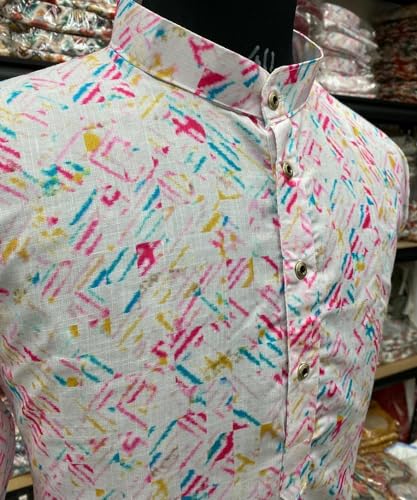 Image of FOXDX Men's Cotton Blend Printed Long Kurta Suitable for All Indian Wedding, Occasions, and Festivals
