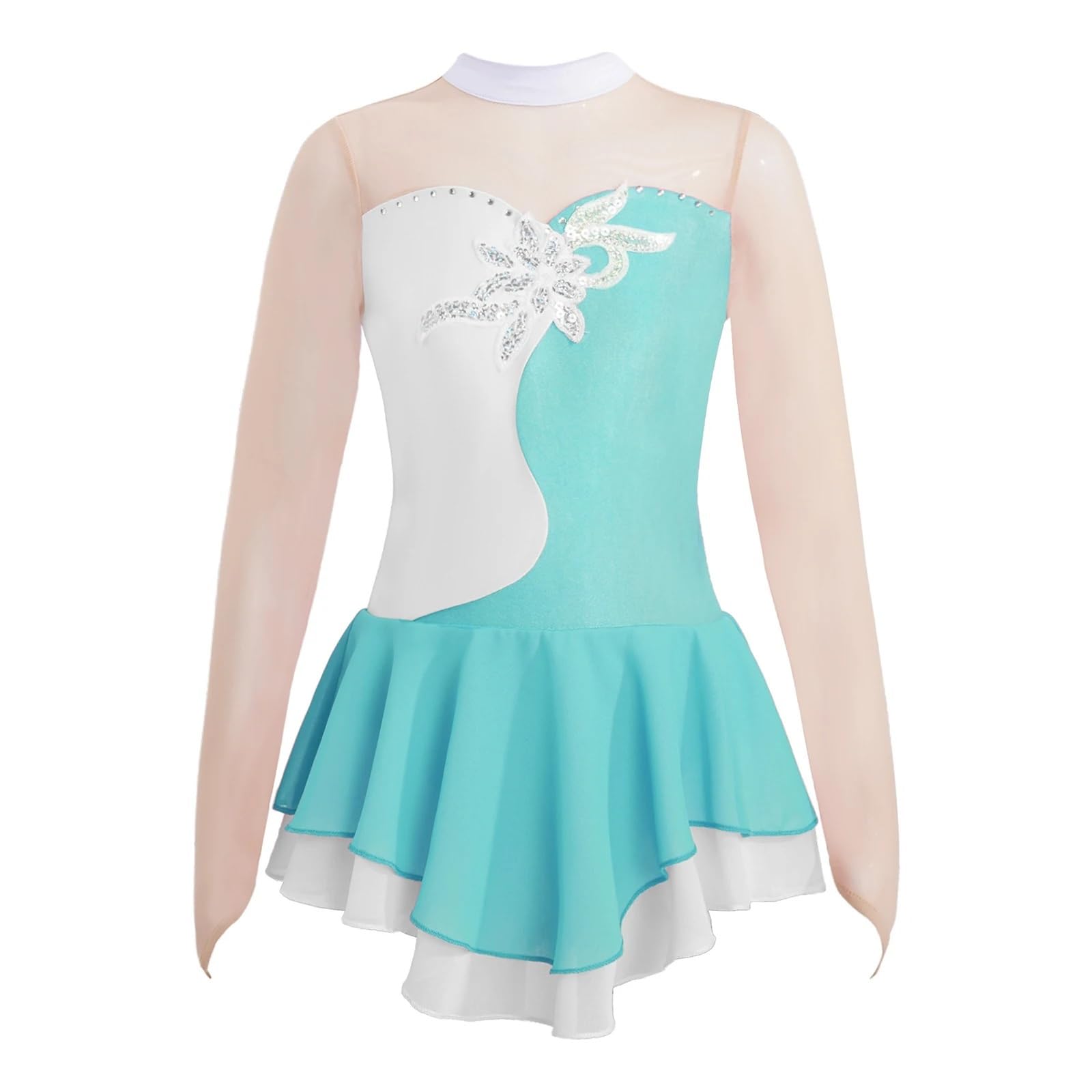 Gymnastikanzug Mädchen Strass Eiskunstlauf Kleid Mädchen Ballett Gymnastik Trikot Langarm Bühne Leistung Wettbewerb Tanz Kostüm(Black,16)