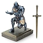 Medieval Armored Warrior Knight Pen Holder Desk Organizers and Accessories Resin Pencil Holder Paperweight as Gift with a Cool Letter Opener for Desk (Blue) - Image 2