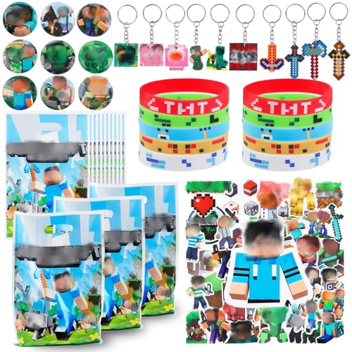 yumcute 92PCS Party Mitgebsel Kinder Schlüsselanhänger Aufkleber Themen Party Gefälligkeiten Set für Kindergeburtstag Mitgebsel Party Zubehör Kinder Jungen Mädchen