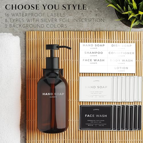 Shower Shampoo Dispenser Wall Mounted – Refillable 16.9 oz Amber Bottle with Stainless Steel Pump & No-Drill Adhesive Holder – Soap Dispenser for Bathroom (1 X Amber/Black) — view 6