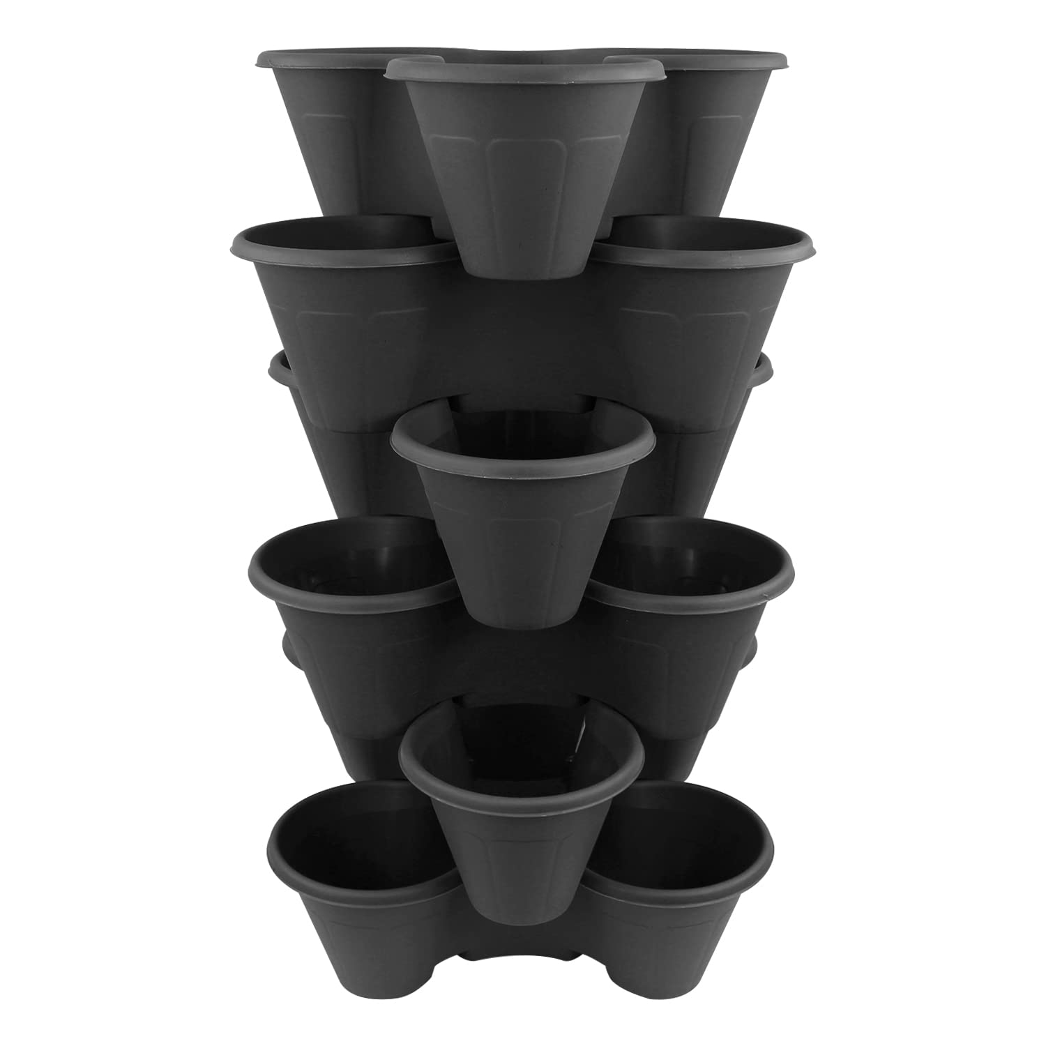 Agp Advanced Global Productions 6 X Black Strawberry Planters Stackable Garden Vertical Outdoor Plant Pot Flower Herbs Box (6 X Black)