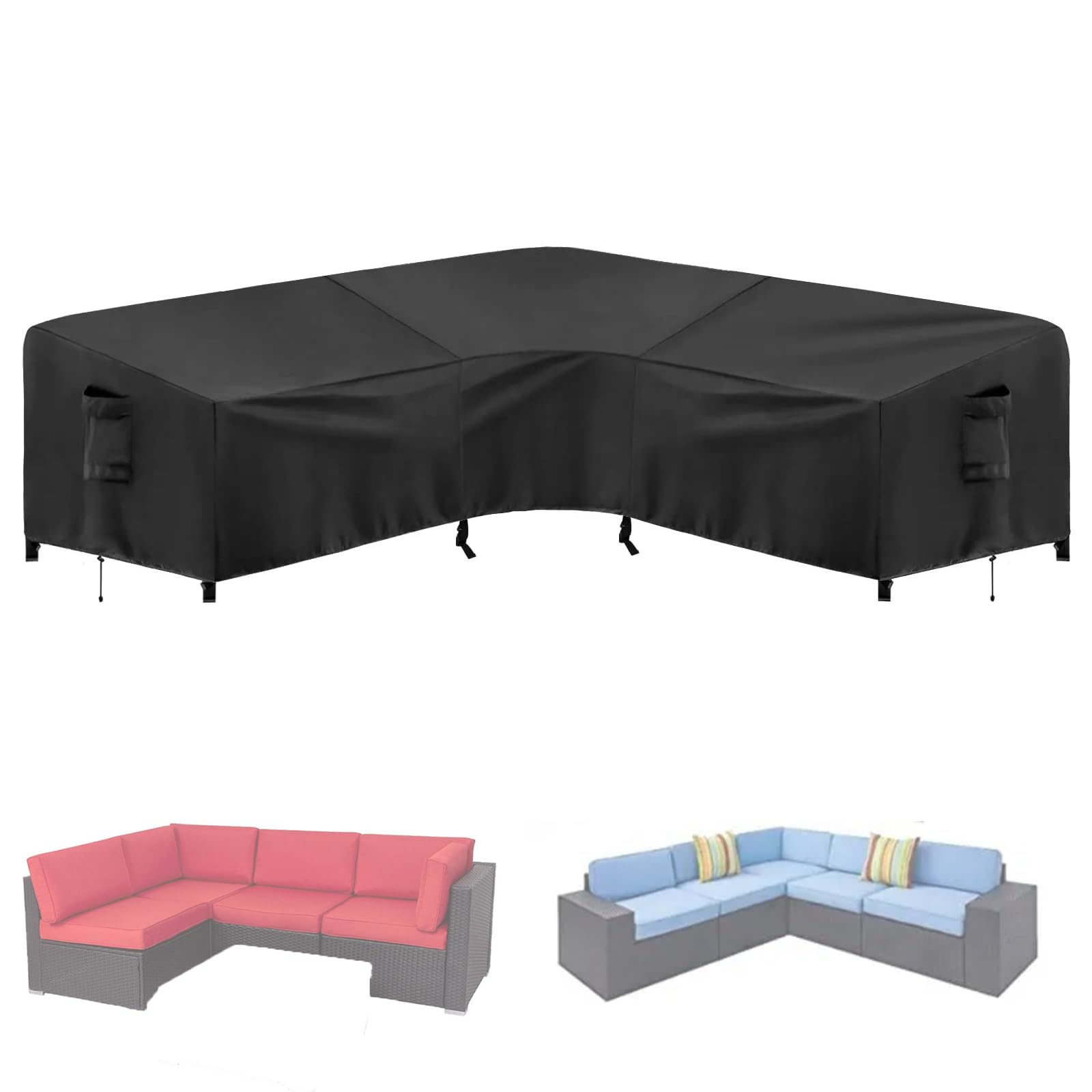 Housse de canapé imperméable Outdoor L-SD bâche protection salon de jardin 420D noir