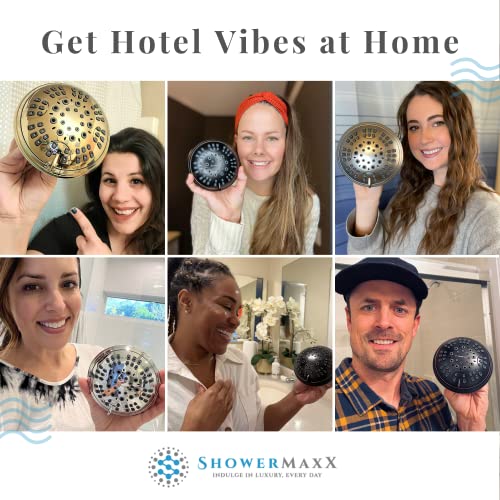 Showermaxx Luxury Spa Series Shower Head, 6 Spray Setting, 4.5 Inch Adjustable High Pressure Shower Head Fixture For Hard Water, 360-Degree Tilt Massage Shower System - Polished Chrome Shower Head #TOP5