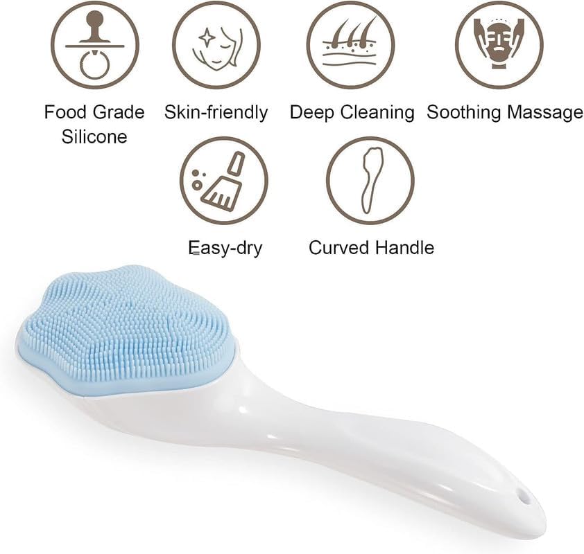 Image of 2 in 1 Body Scrubber And Scalp Massager for Hair +Soft Silicone Back Scrubber Long Handle Bath Brush + Face Scrubber Brush, Combination Combo, Super-Exfoliating & Lathering Body Scrubber, Shower Brush for Men and Women (6 IN 1 BATH BRUSH)
