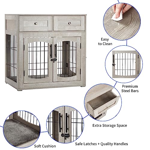 Dog Crate Furniture with Drawers, Wooden Dog Kennel Furniture for Large Breed,End Table Wood Dog House for Indoor Use,Dog Crate for Small/Medium/Large Dog - Image 4