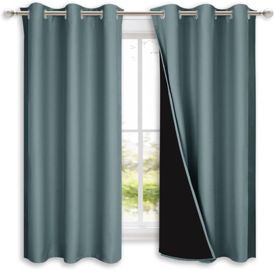 NICETOWN Greyish Blue 100% Blackout Curtains 2 Panels 42x63