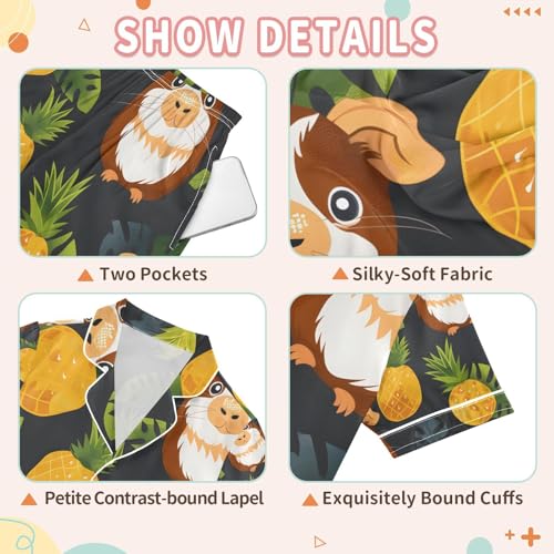 senya Guinea Pig Pineapple Satin Summer Pajama Sets Silk Short Sleeve Button Down Sleepwear3