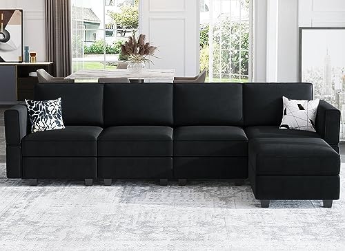 Belffin Modular Sectional Sofa U Shaped Velvet Couch with Reversible Chaise Modular Oversized Couch Sectional Sofa with Ottoman Blue
