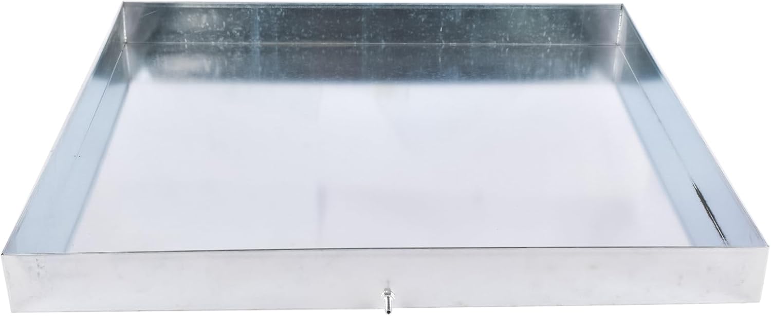 27 x 25 Inch Washing Machine Pan Galvanized Steel, Heavy Duty Washer Drip Tray with Drain Hole and Hose Adapter for Laundry Room Floor Protection