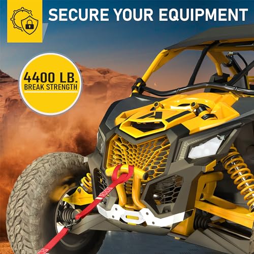 Image of AUGO Heavy Duty Ratchet Straps & Soft Loops - Pack of 4 Extra Strong 1.5 inch by 10' Ratchet Straps w /S-Hook Safety Latches & 4 Soft Loop Tie Downs - 4400Lb Break Strength for Motorcycles, ATVs, Etc.