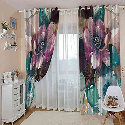 Rideau de fenêtre haut de gamme polyester isolant art fleur peinte - 4
