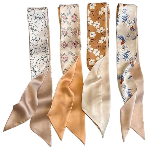 TEBIEKOY 4Pcs Fashion Scarves for Women Multifunctional Boho Scarves Headbands Satin Scarf for Bag Hair Accessories
