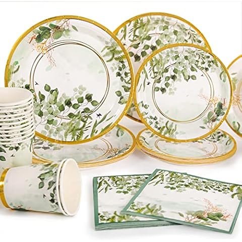 Yidaxing Plato Desechable Oro Verde para 24 Invitados Cover