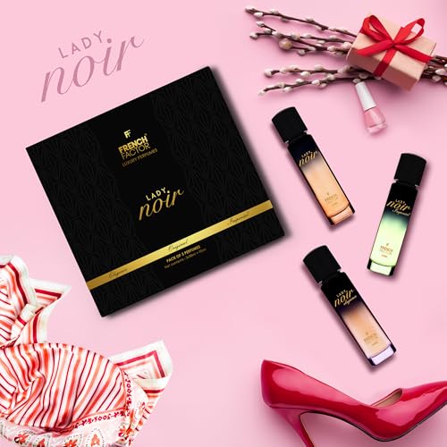 Image of French Factor Lady Noir Perfume Gift Set For Women Long Lasting Luxury Eau De Parfum With Fresh Aromatic Notes Party Perfume For Girls Made In India (Pack of 3, 30ml each)