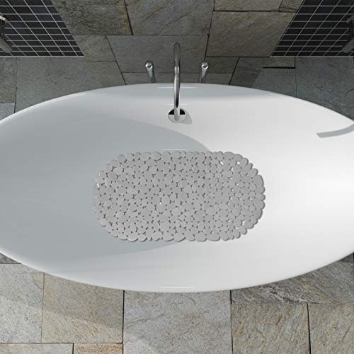 Relaxdays Anti-Slip Bath Mat, Stone-Look, Non-Slippery Suction Cups, Washable, W x D: 36 x 68 cm, PVC, Gray, Pack of 1