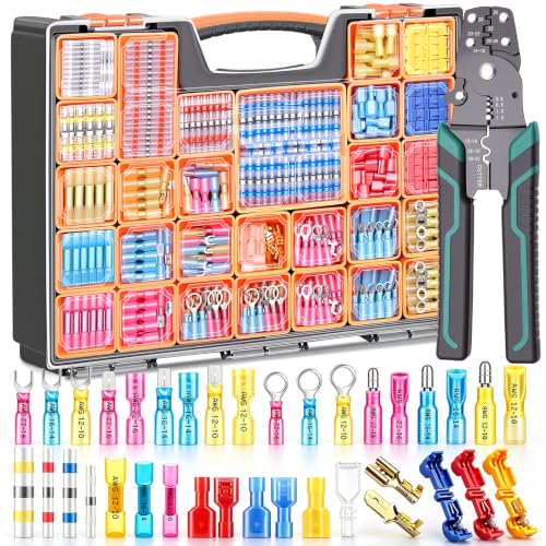 Tnisesm 1530Pcs Ultimate Heat Shrink Wire Connectors with Wire Cutter Stripper Waterproof Electrical Spade Connectors kit, Insulated Crimp Ring Fork Spade Terminal T-Tap Solder Butt Splice Connectors